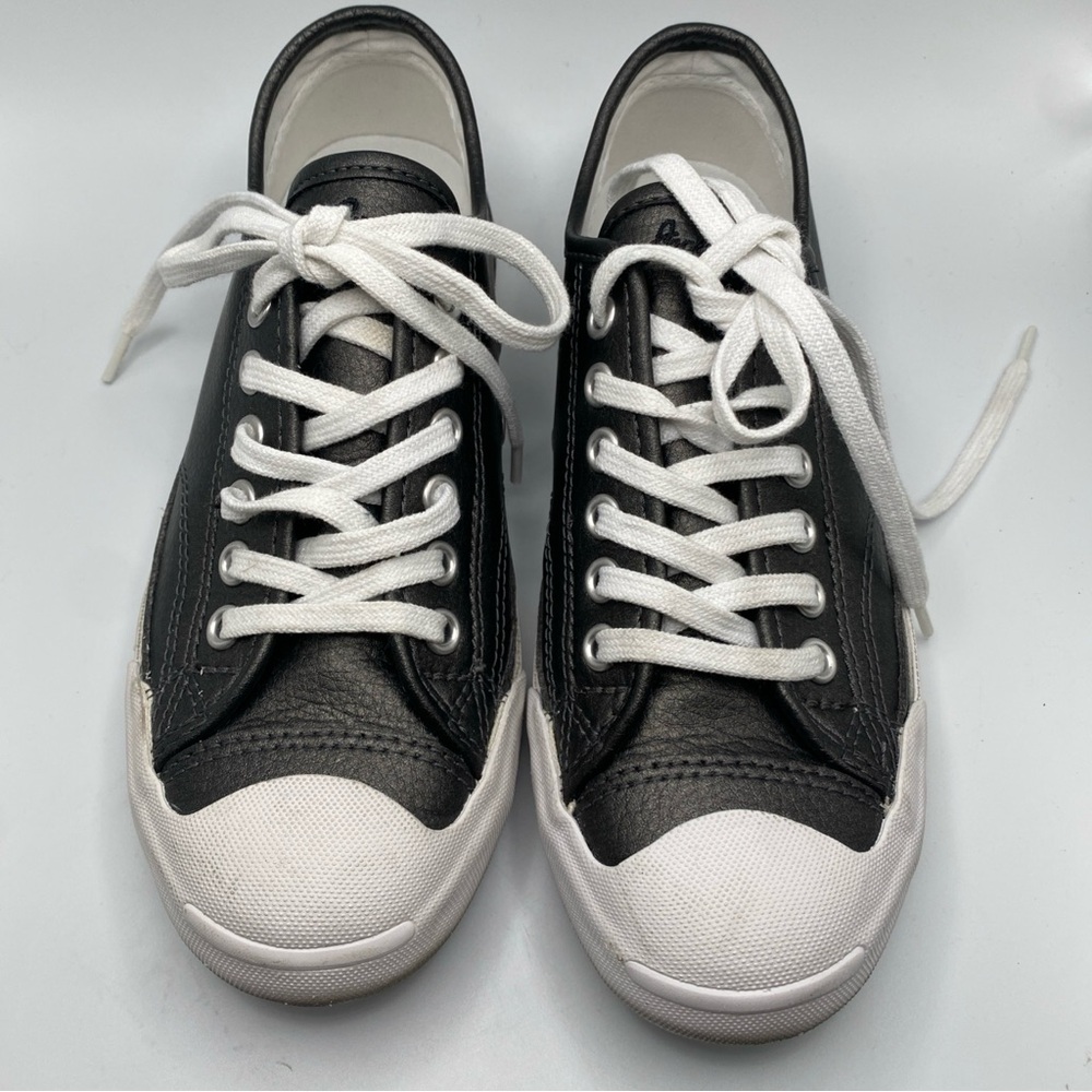 Converse Jack Purcell Size 6 Leather Black Silver Shoes